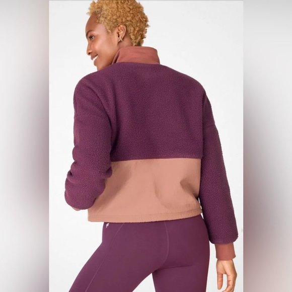 Fabletics Mallory Fleece Zip  Sweater Size Extra Large‎ Burgundy Sherpa Jacket - Picture 8 of 12